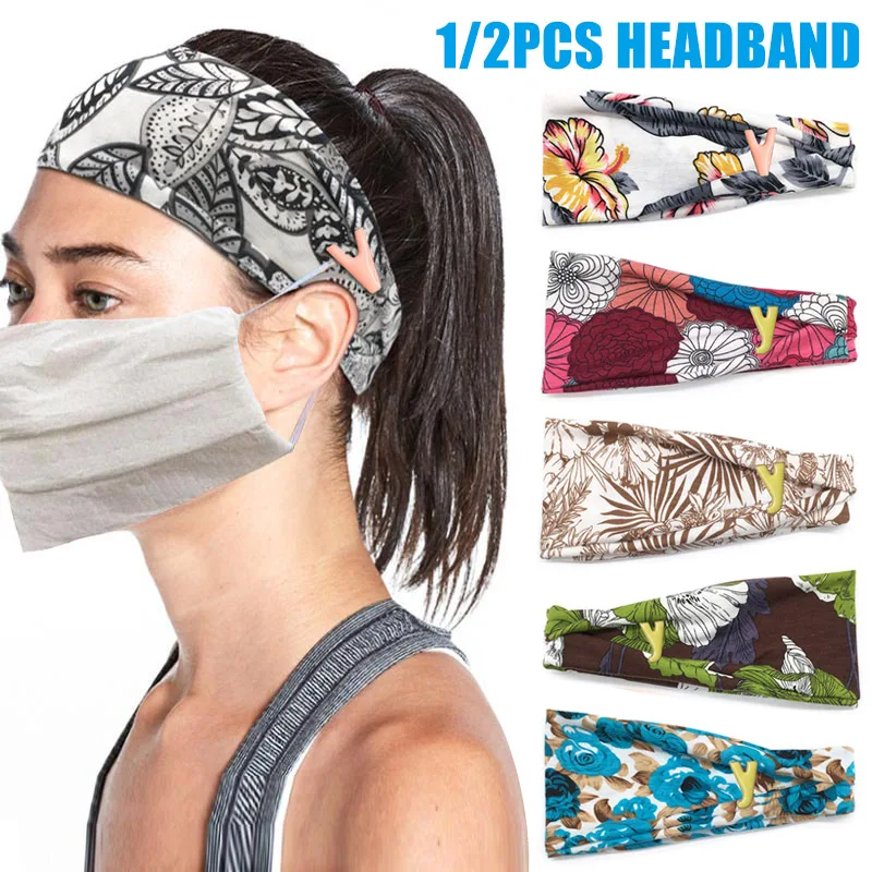 

Headbands with Buttons for Nurses Headband for Holding Face Cover Sweat Band Yoga Workout Sweatbands THJ99