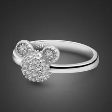 Hot Sale 100% 925 Sterling Silver Cute Mickey  Rings For Women /Girl  Fashion charm Wedding Ring  Brand Jewelry Christmas Gift