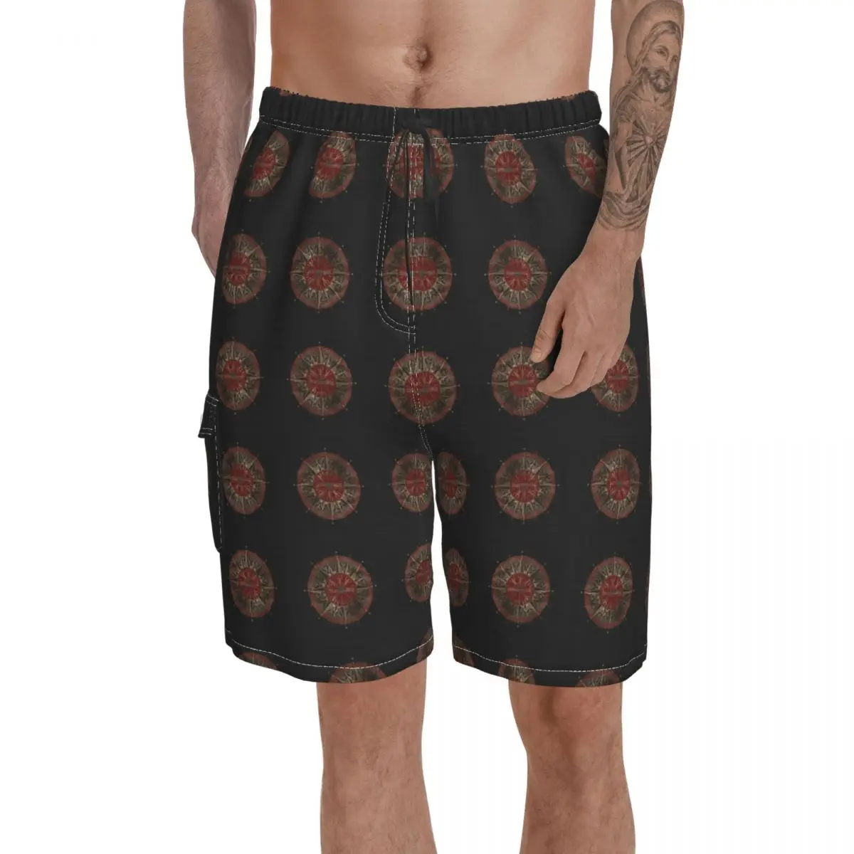 

Causal Vegvisir Viking Compass Black And Red L Lagertha, Odin, Bjorn Breathable Quick Dry Humor Male Shorts
