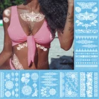 Переводятся с помощью воды, белый хна Временная тату-наклейка для кружевной чулок арабские индийские Хрустальная роза цветок бабочка лук вспышка поддельные татуировки для невесты