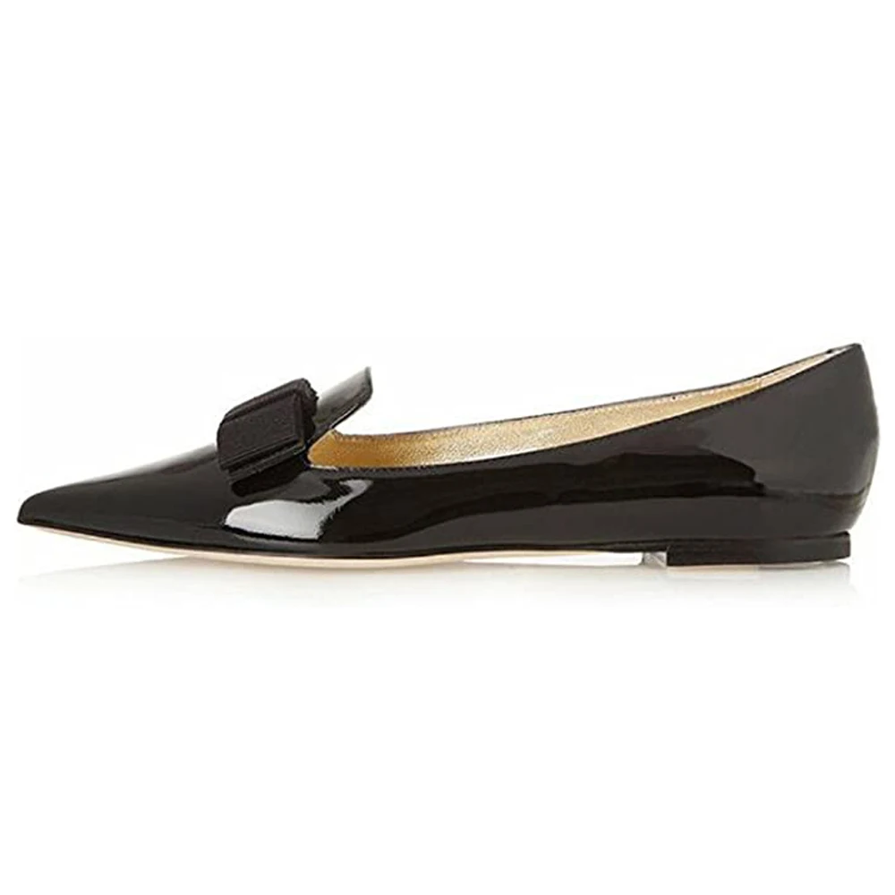 LOVIRS Women Slip on Pointed Toe Shallow Flats Patent Leather Casual Shoes Bowtie Shoes Plus Size US5-15