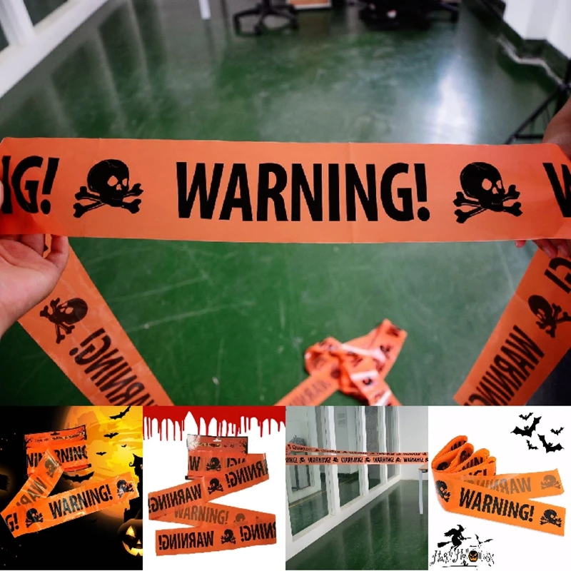 

Halloween Warning line Danger Warning Plastic Skull Head Tape Signs Caution Barrier Halloween Bar House of Borror Window Props