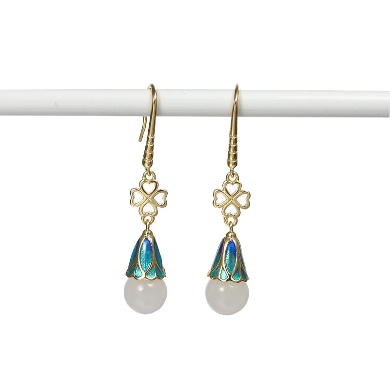 

S925 pure silver eardrop national wind personality stud earrings woman fairy palace transport bead earrings wholesale