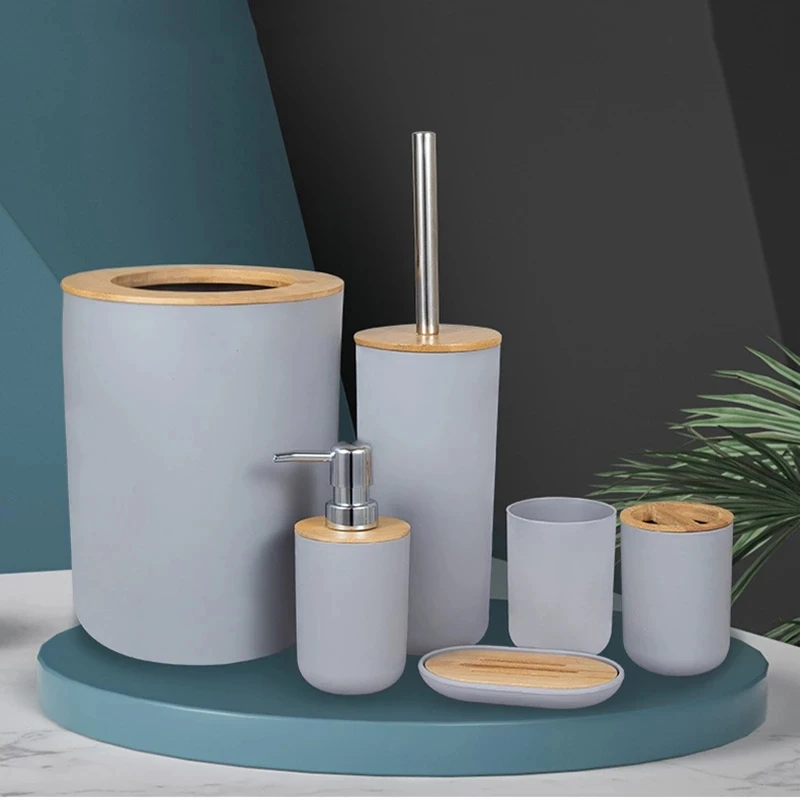 Bamboo Bathroom Set Bathroom Accessories Set 6 Pieces Toothb