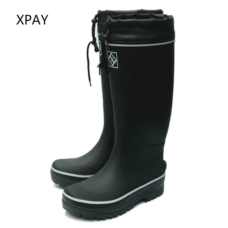 Классические модные мужские резиновые сапоги на толстой подошве черные