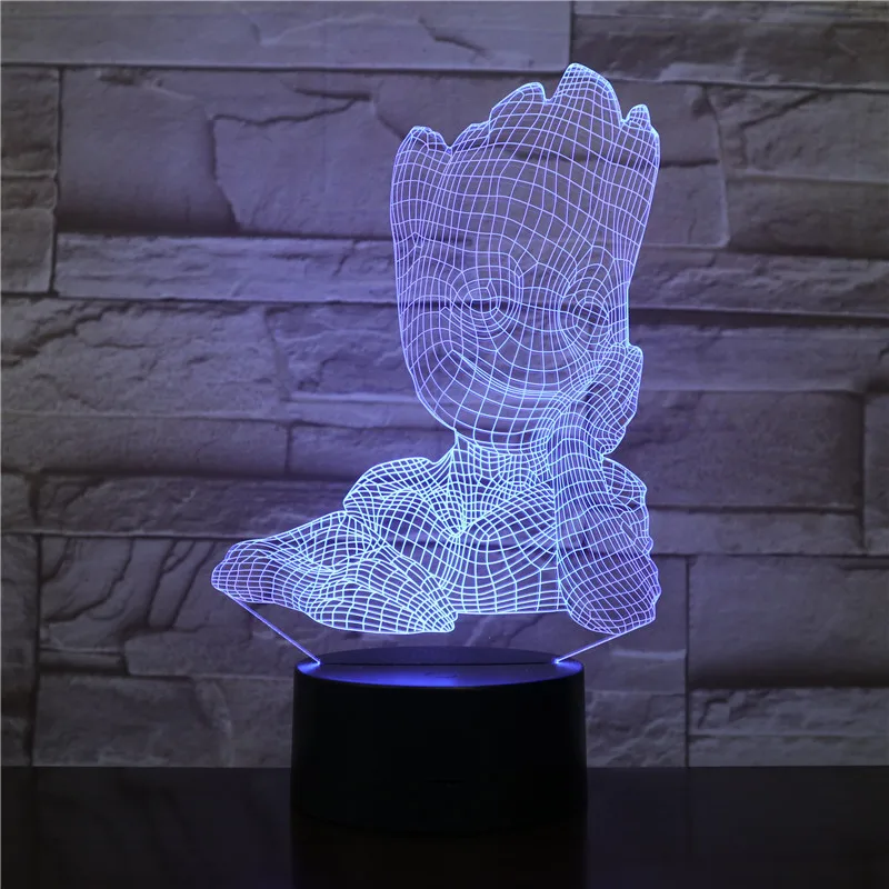 VCity Groot 3D лампа 7 цветов, меняющая ночник, детский вентилятор, подарки для дома, спальни, стол, рядом с освещением, абстрактный акриловый Lamparas