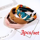 3 шт.компл. цветок повязки на голову для женщин с принтом и сердечком и повязка на голову для девочек узел повязка на голову вязаный сплошной цвет женские аксессуары для волос FG098