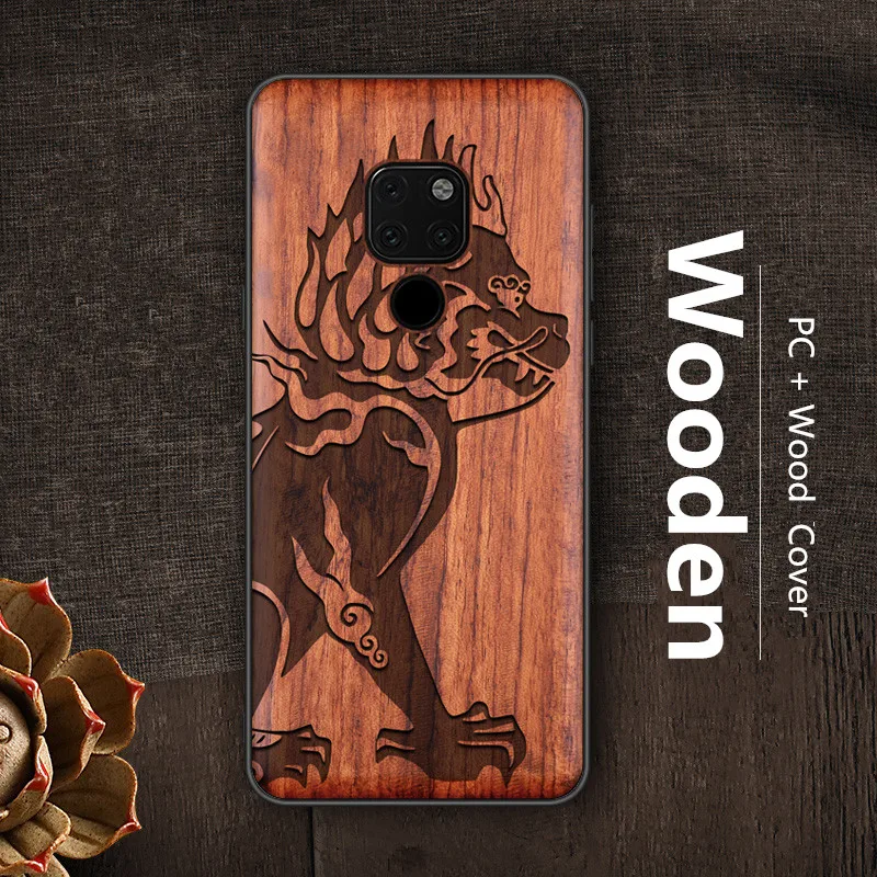 Деревянный Жесткий чехол для телефона huawei mate 20 Pro задняя крышка с резьбой по