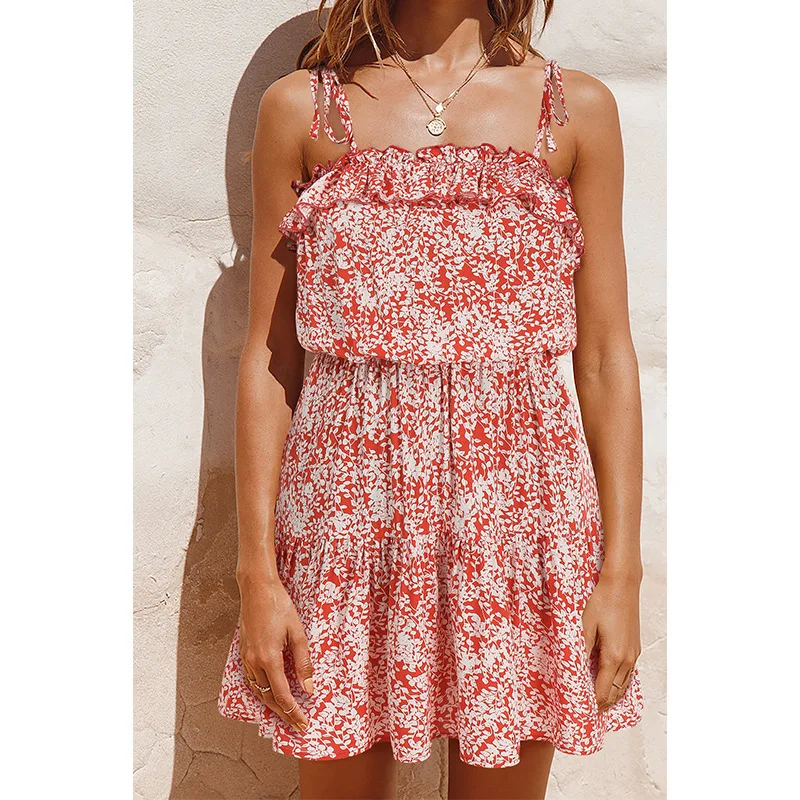 

Summer New Arrivals European and American Women's Skirt Temperament Commuter Short Skirt Floral Sling Dress