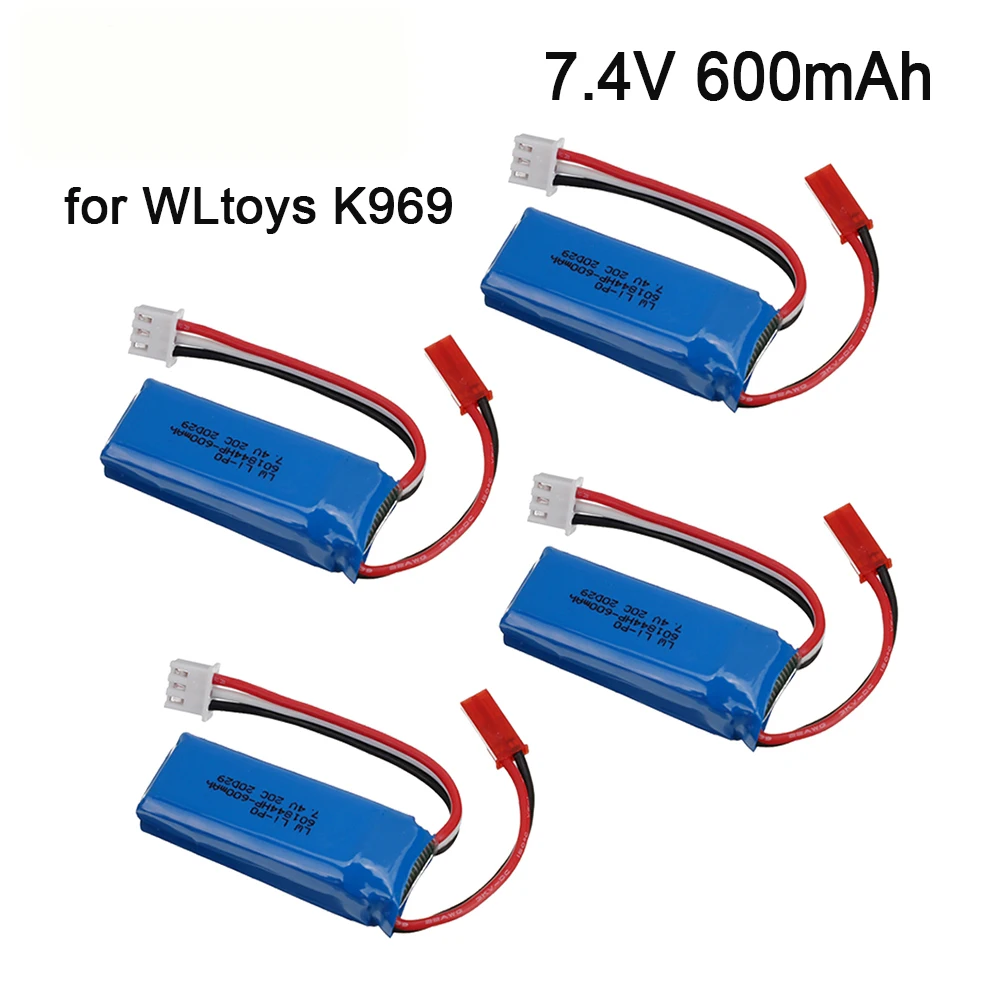 Обновленный аккумулятор Lipo 7 4 в 600 мАч 601844 с зарядным устройством USB для WLtoys K969 K979