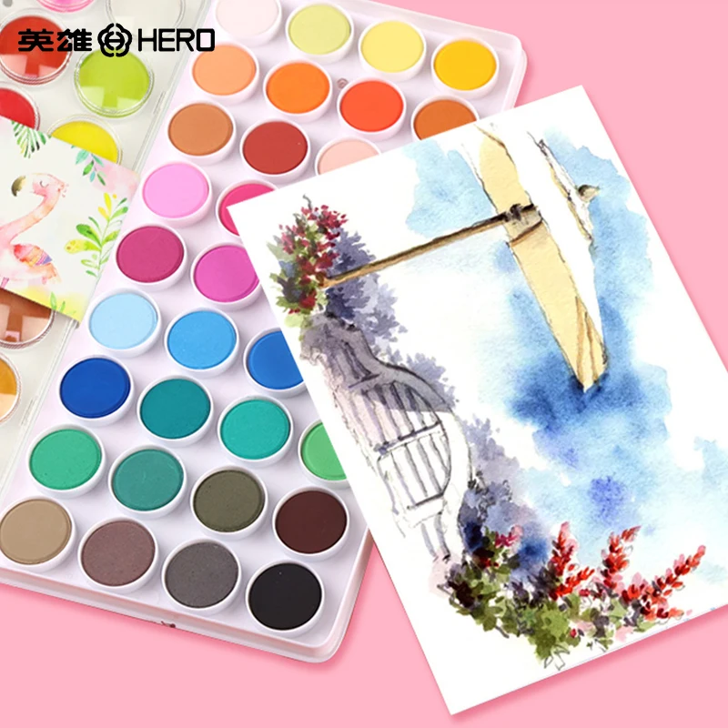 Портативный твердый пигмент Hero 12/16/28/36 цветов набор акварельных красок Whatcolor Cakes с