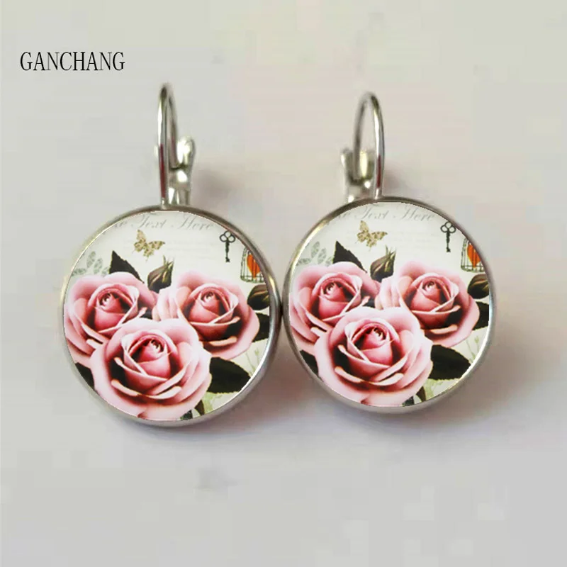 Новые розовые красивые серьги цвета розового золота ретро Круглые Стекло ручной