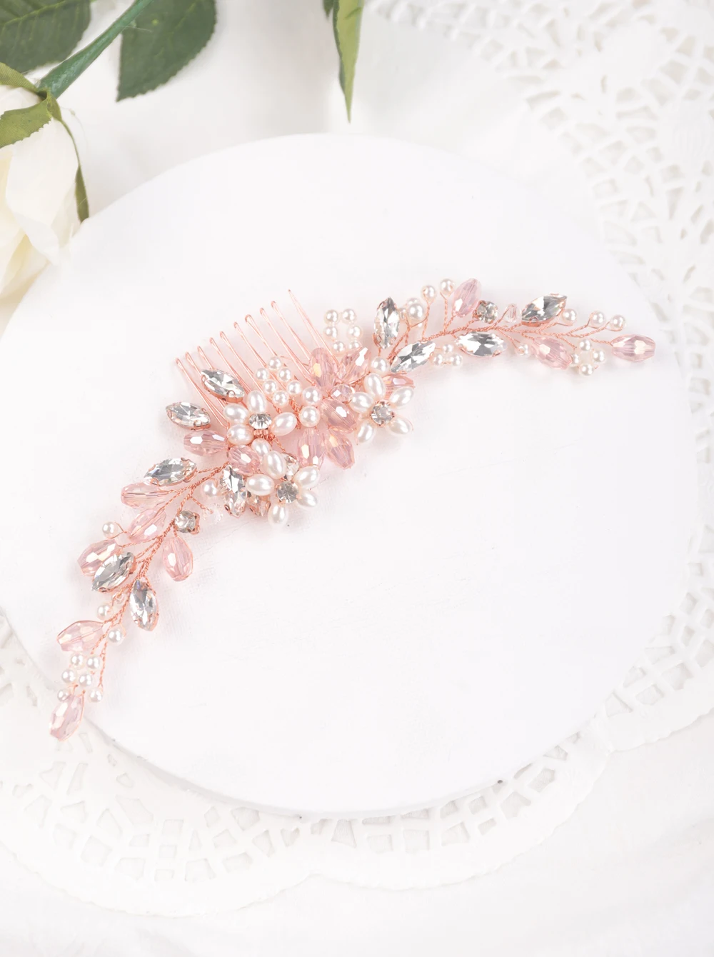 Гребень стразы для волос с кристаллами цвета розового золота свадебные