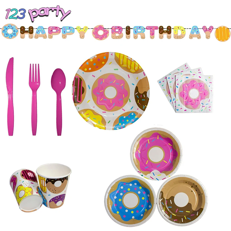 Пончик вечерние одноразовые столовые приборы бумажные тарелки для дня рождения
