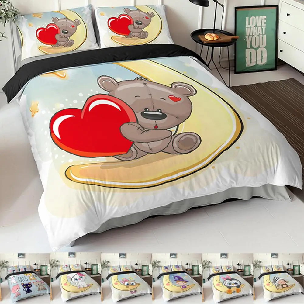 Комплект постельного белья из 2/3 предметов с 3D рисунком Милого Животного медведя