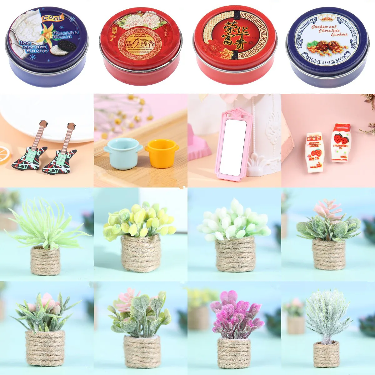 

Multi Dollhouse Chocolate Snacks Hanging Flower Potted Plant Spoon Cake Plate Milk Bottle Dressing Mirror Guitar Furniture Toys