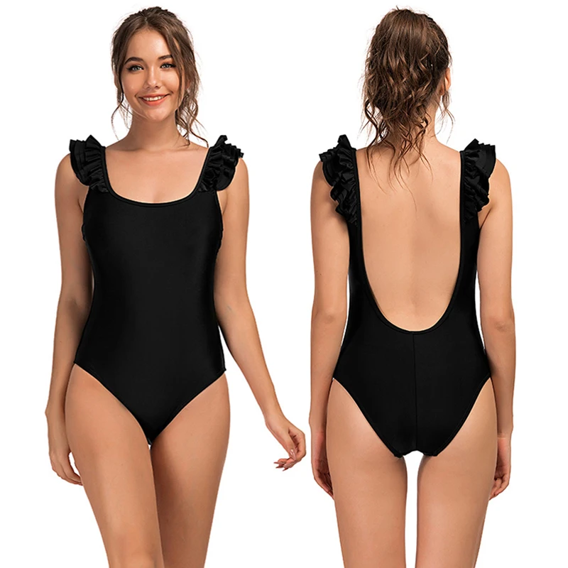 2021 сексуальный цельный купальник закрытые женские кроссовки Цвет: черный