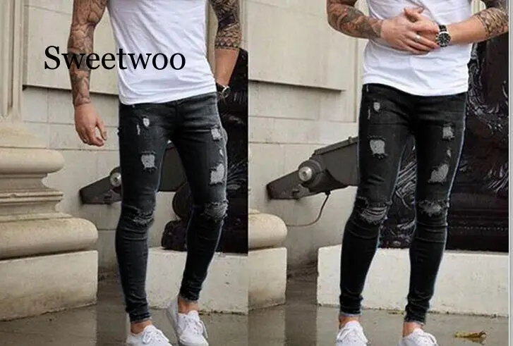 2020 Newest Arrivals Fashion Hot Men's Long Straight Leg Slim Fit Casual Hole Strech Denim Pants Skinny Jeans