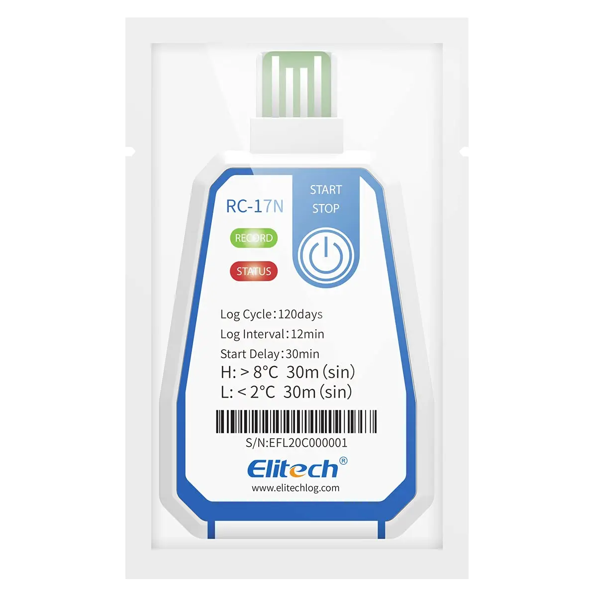 Elitech RC-17N usa e getta USB NFC temperatura Data Logger PDF rapporto