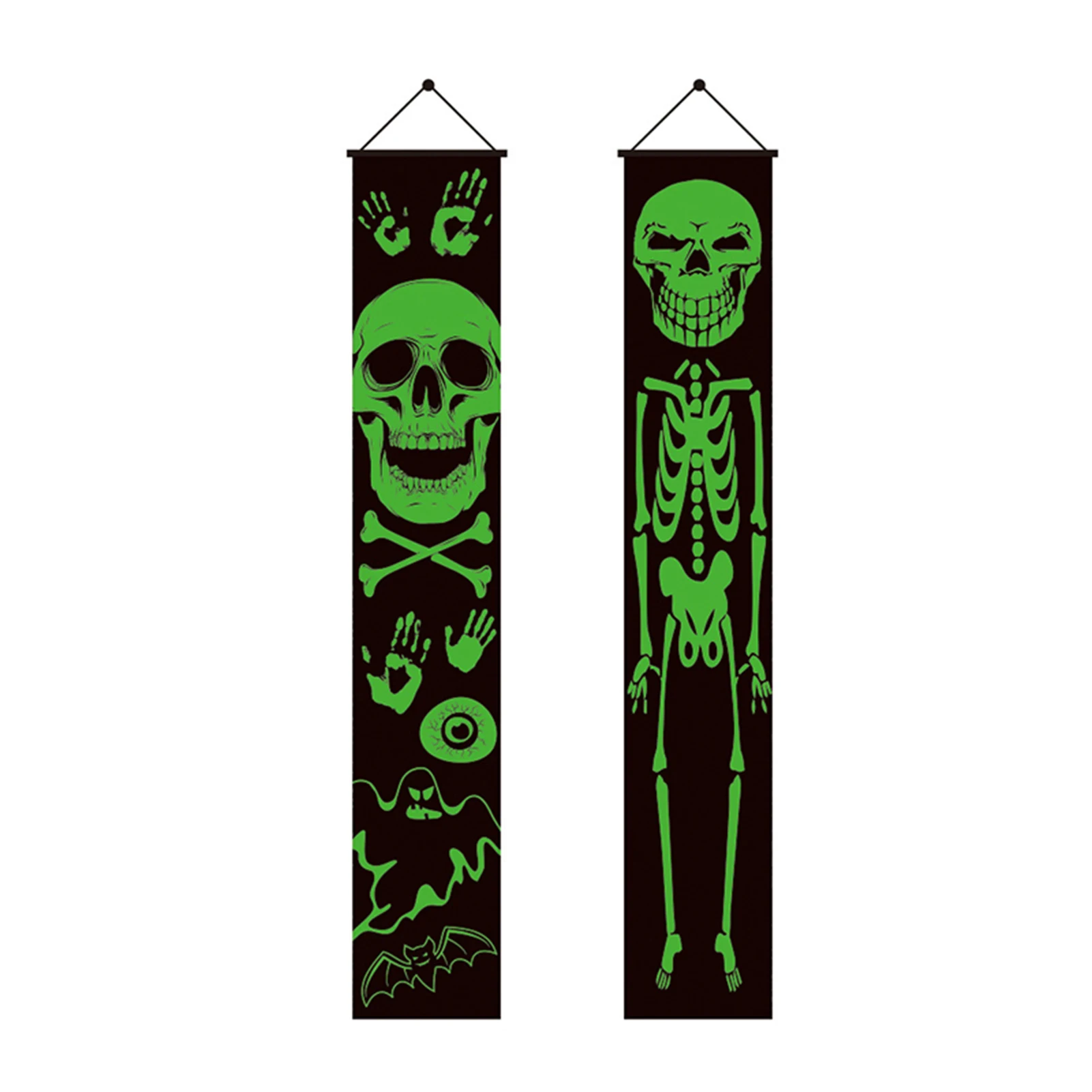 

Halloweens Luminous Hanging Couplets with Skeleton Demon Bats Pattern Glow in Dark Decal for Halloween Home Decor WWO66