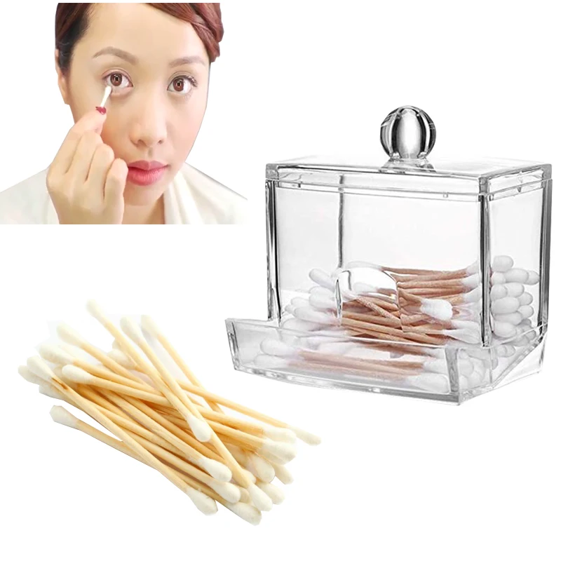 Прозрачная коробка для хранения ватных тампонов органайзер макияжа акриловая