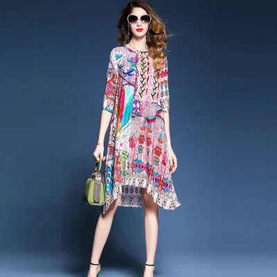 Женское летнее платье в стиле бохо шифоновые платья с винтажным принтом