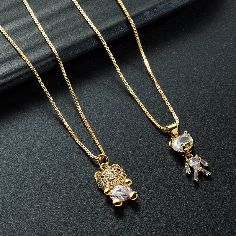 

Fashion Bear Pendant Necklace Titanium Simple Temperament Pure Copper Gold Crystal Clavicle Chain Necklace Accessories Wholesale