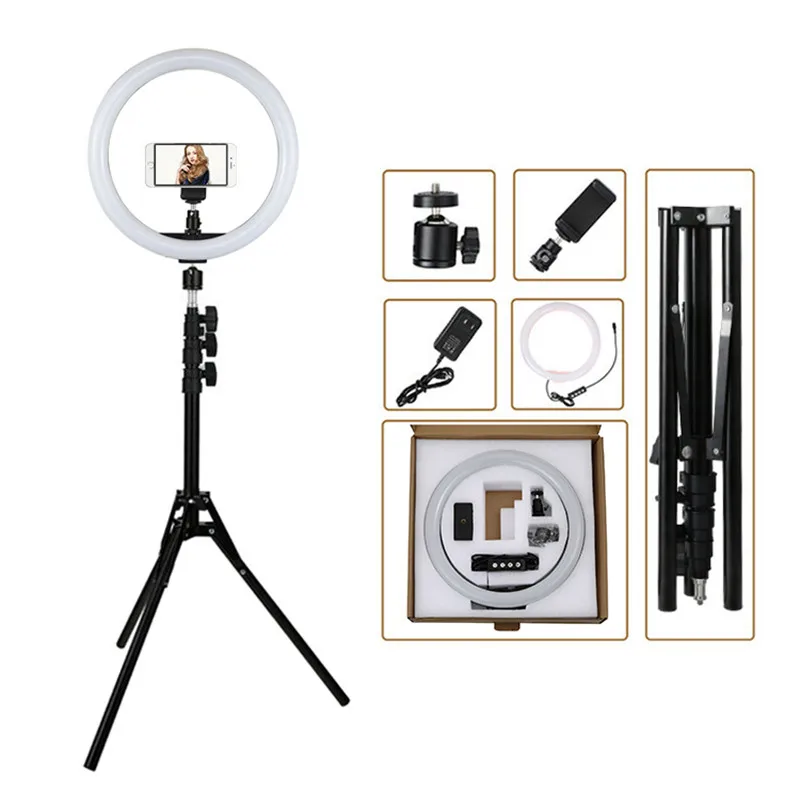 Black-160 Tripod Tycipy 12 ''кольцевой свет светодиодный съемка селфи свет фото камера видео мягкий свет с 1,1 м штатив телефон клип для макияжа в реальном времени - Цвет: Black-160 Tripod