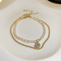 origin summer classic 2 piece genuine pearls beaded bracelets for women girls shiny rhinestone pendant bracelets accessories