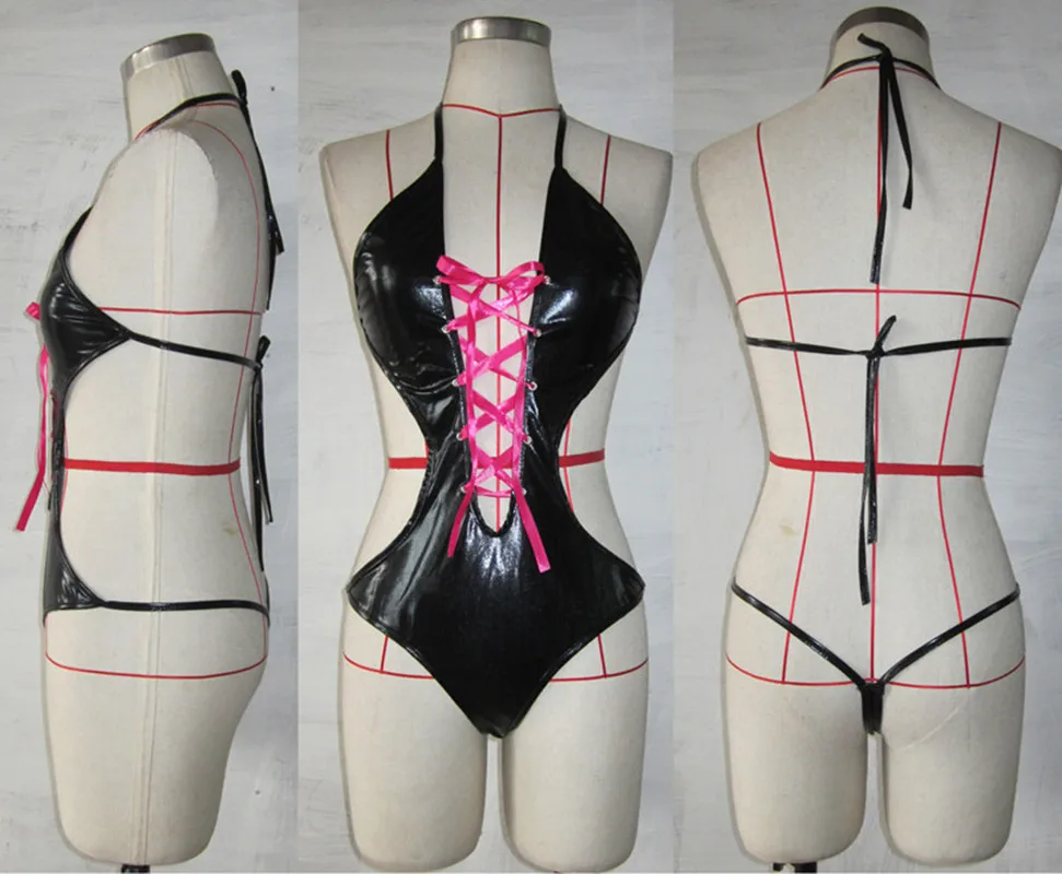 Женские сексуальные черные комбинезоны из лакированной кожи и ПВХ эротические