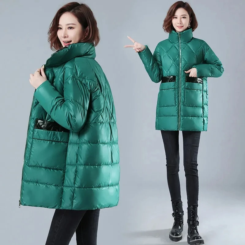 Women's Winter Coat Cotton-Padded Jacket Female's long Bright-Faced Down Cotton Jacket 2022 Korean Loose Padded Jacket Black 112