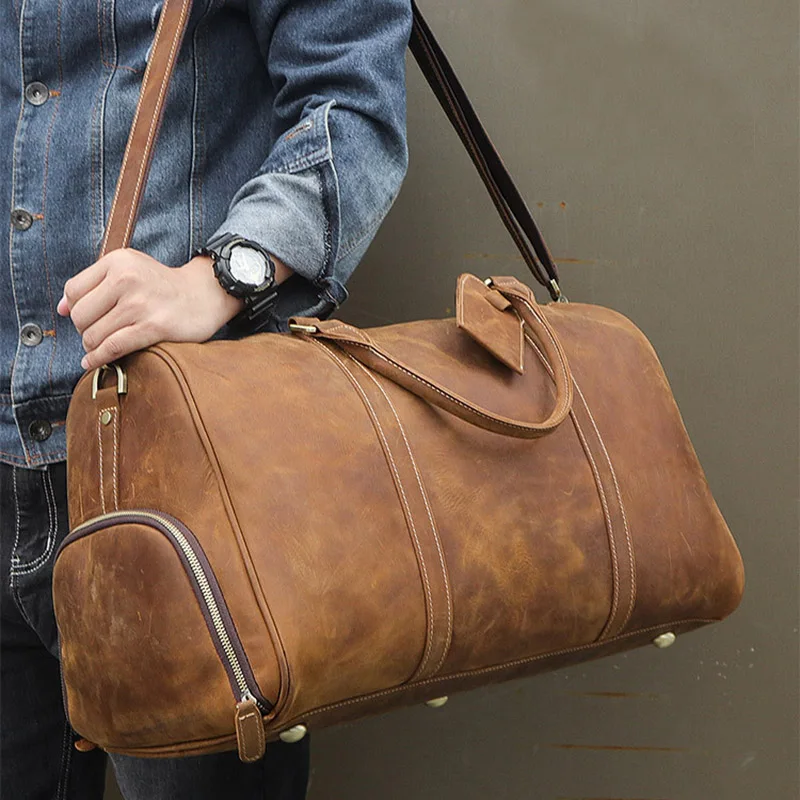 Дорожная сумка из натуральной кожи для мужчин винтажный спортивный мешок