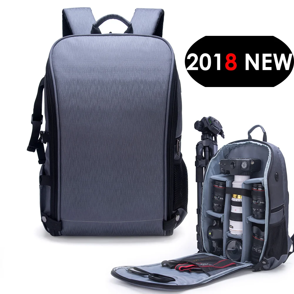 

Photo Shoulders Backpack Waterproof Nylon Case fit 15.6" Laptop Bag w USB Port for Canon Nikon Sony SLR Photography Lens Tripod