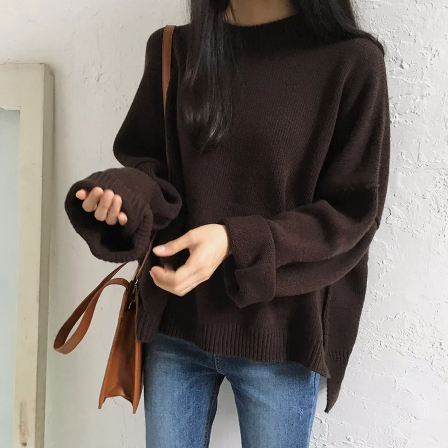 DISWEET 2019 Harajuku Solid Color Sweaters Vintage Loose Knitted Tops Womens Fashion Oversized Pullovers 2 Colors Clothing | Женская