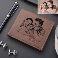 personalized photo mens flip wallet dark brown custom engraved picture wallets men gifts diy handmade birthday anniversary gift