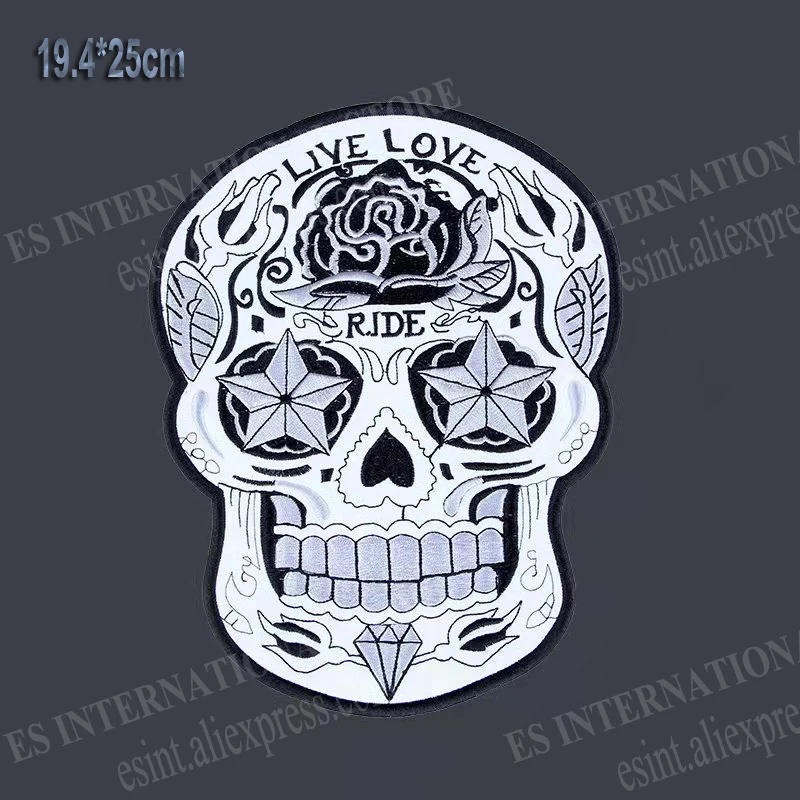 Нашивки с вышивкой Улыбающийся череп 10 дюймов жилет для езды на мотоцикле