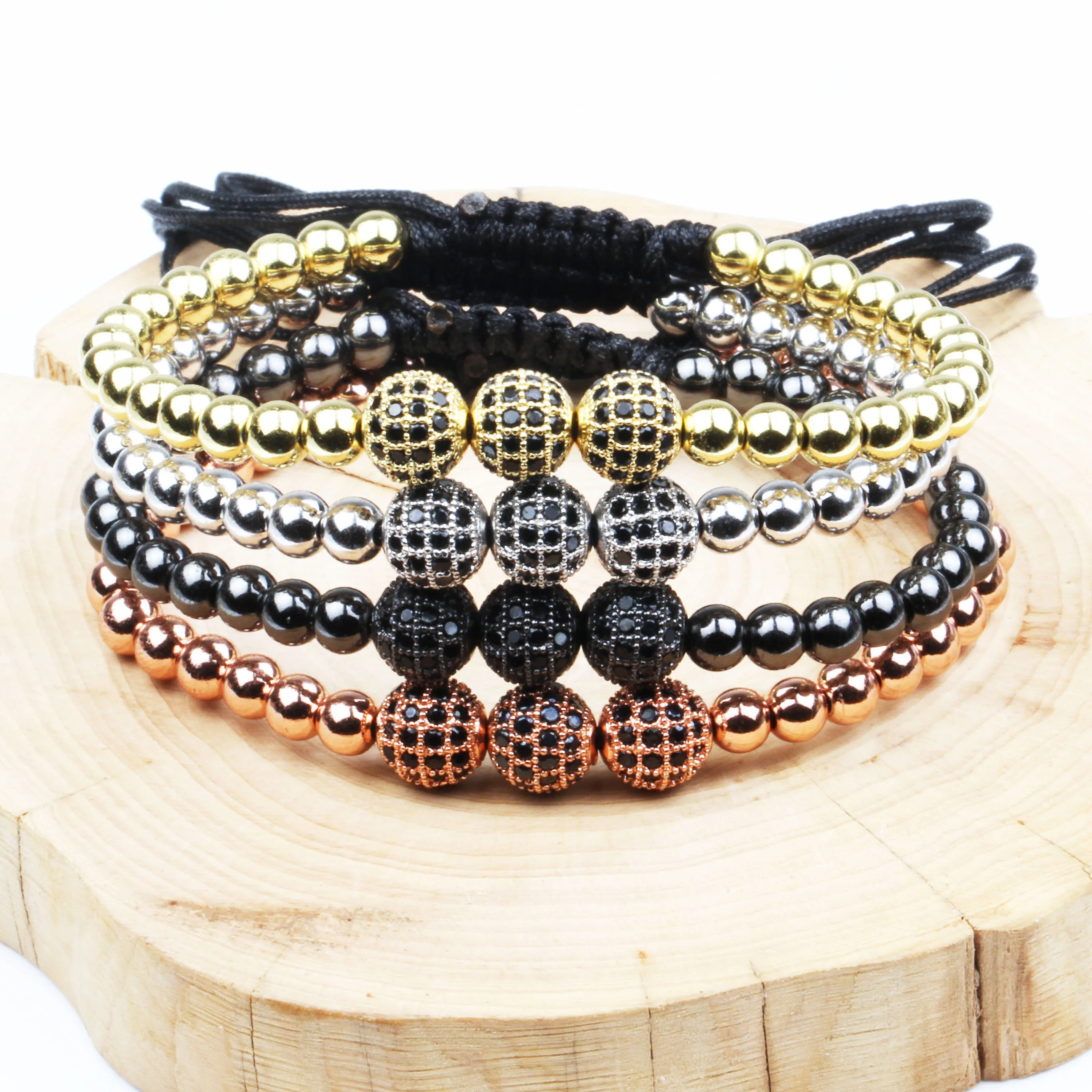 

Hot Sale Fashion Men Charm Bracelet Trendy Top Grade Male Women 5mm Beads Strand Classic Bracelet Ball Pave Cubic Zircon Jewelry