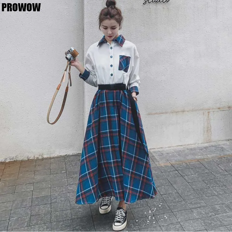 

Vintage Woman Plaid Shirt Dresses Korean Elegant One-Piece Stitching Long-Sleeved Dress French 2021 Spring Autumn Women Dress