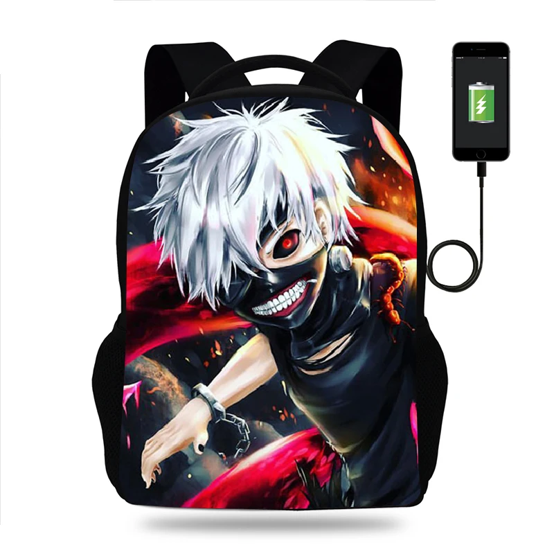 Hot Anime Tokyo Ghoul Kids School Backpack for Teenager Boy Children School Bags Girl Bookbag Men Women USB Charging Travel Bags