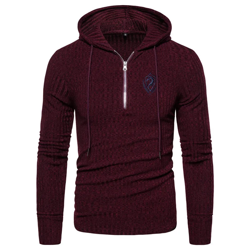

2021 Autumn Men's Sweatshirt Stretch Solid Color Slim-fit Sweatshirt European Size Hip Hop Badge Sports Hooded Pullover Jacket