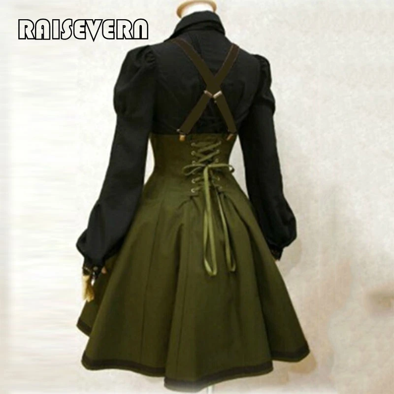 Женский сарафан на бретельках Goth однотонное готическое платье армейского