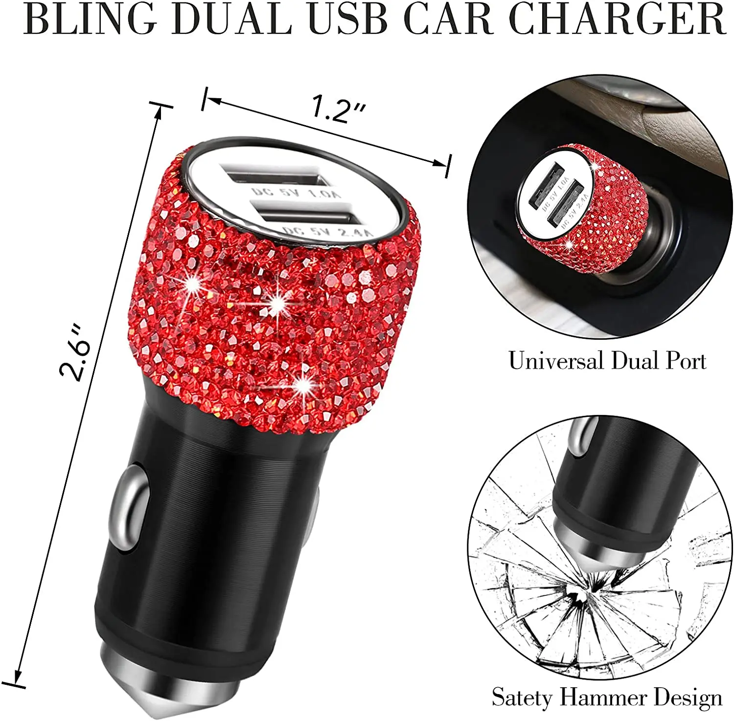 Red Car Styling Accessories for Women Interior Cute Bling Set Glitter Rhinestone Diamond Decorations Universal Use 20pcs | Автомобили и