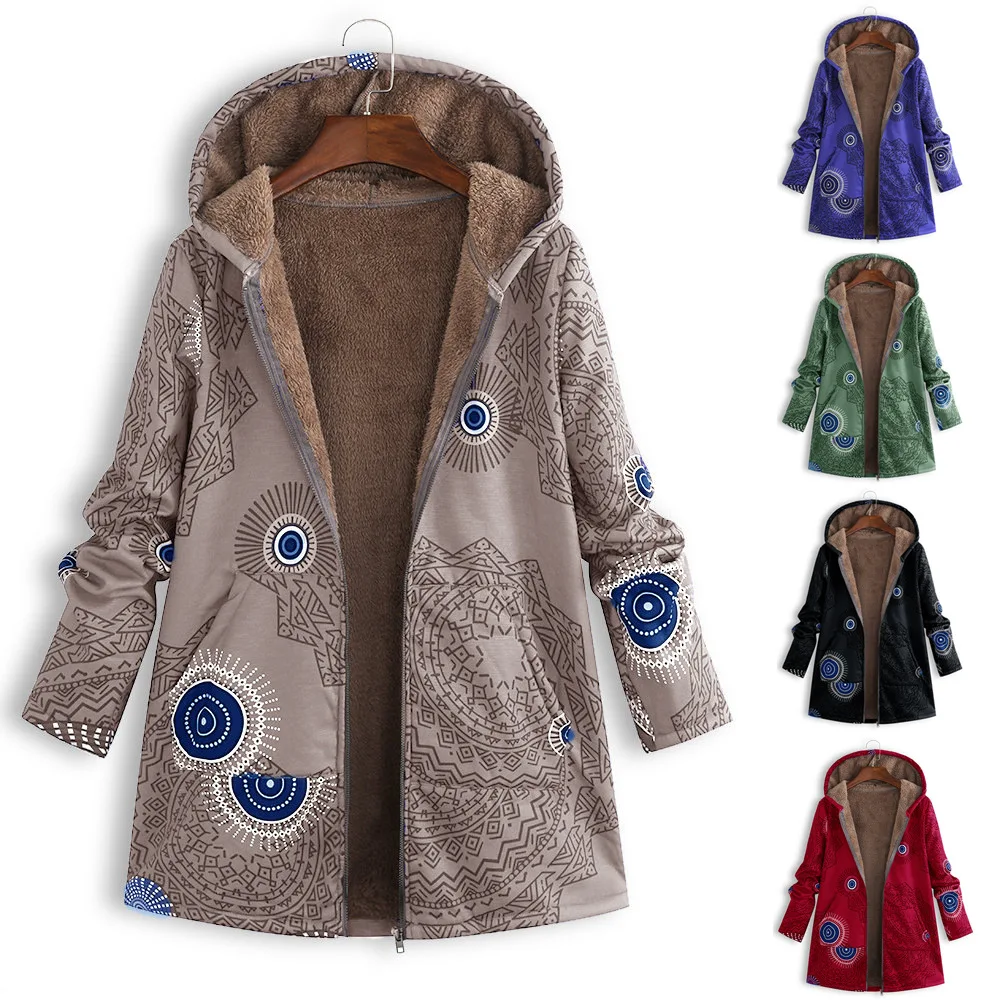 

2020 Winter New Boutique Fashion Casual Women's Printing Long-sleeved Fresh Sweet Slim Wild Hooded Jacket Thickening