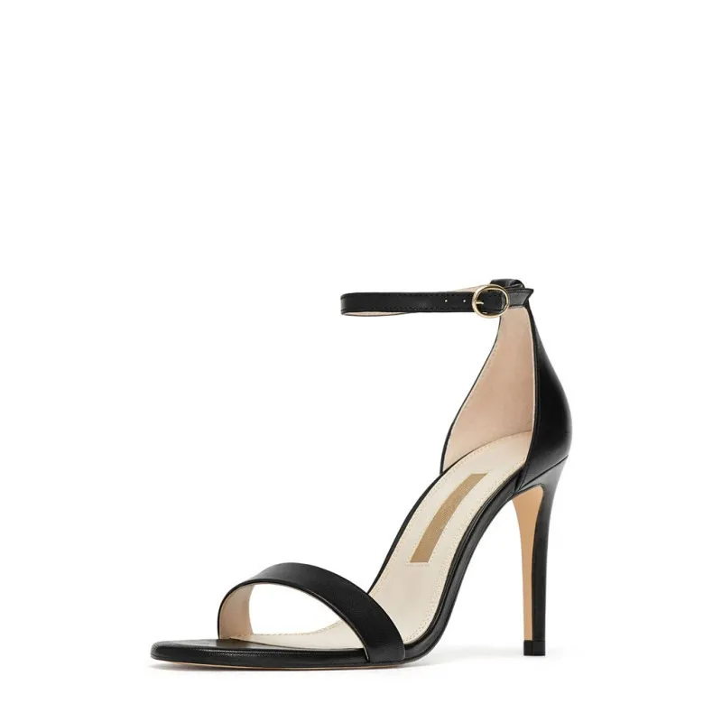 

New women's shoes black high-quality leather high-heeled sandals with straps, toe-open heels and casual sexy shoes