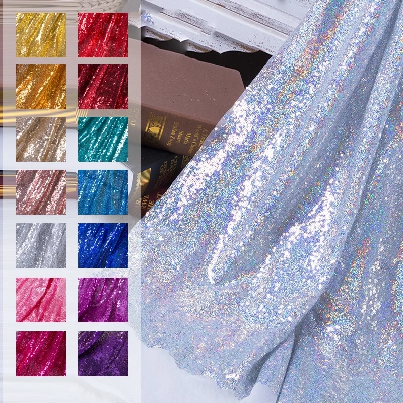 

130X50CM Sequin Fabric Sparkly Paillette Rose Gold Silver Glitter Fabric forWedding Party Birthday Stage Decoration DIY Material