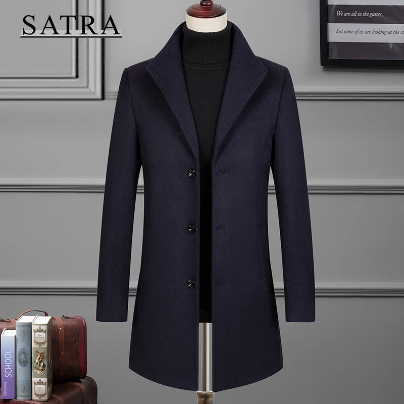 

SATRA 2021 Новое поступление осень и зима высококачественный тонкий шерстяной Повседневный тренчкот для мужчин, мужские Модные Длинные куртки