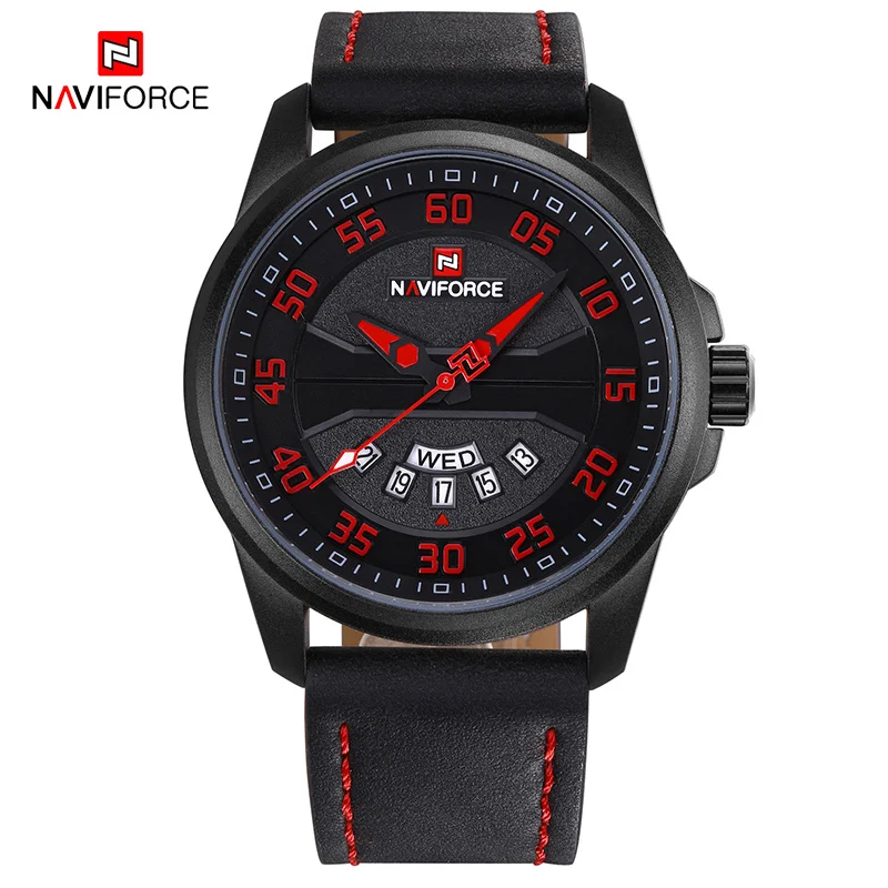 

Часы NAVIFORCE Мужские кварцевые аналоговые, модные деловые Брендовые спортивные водонепроницаемые в стиле милитари, с кожаным ремешком