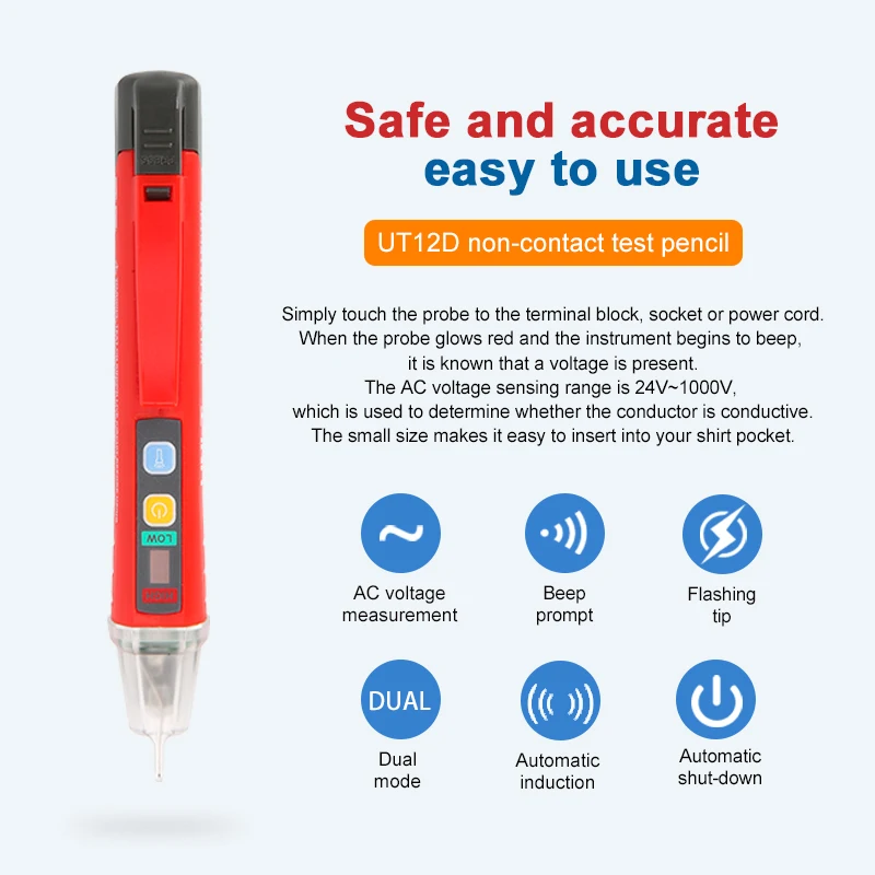 Бесконтактный тестовый карандаш UNI T UniT UT12D детекторы высокой чувствительности