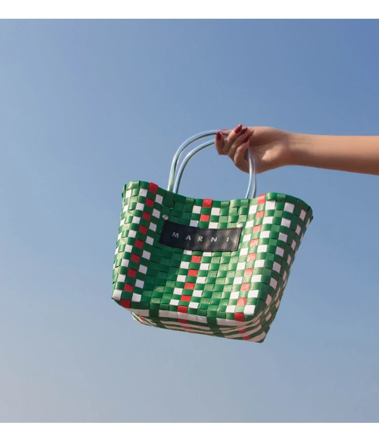 

Woven Colorful Picinic Short Holiday Bags Shopping Vegeatables Bags Fashion Vintage