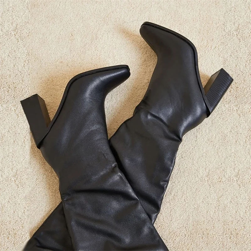 

Fashion new knee high boots square head thick heel large high heel fashion Knight boots color